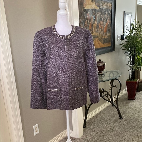 Alfred Dunner Purple Tweed Jacket Blazer with Chain Accents size 16 - Picture 9 of 9